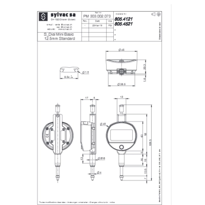 Czujnik zegarowy cyfrowy 0-12-5mm/0.01mm IP54 S_Dial MINI Basic Sylvac