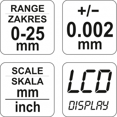 Mikrometr 0-25mm z wyświetlaczem cyfrowym Yato