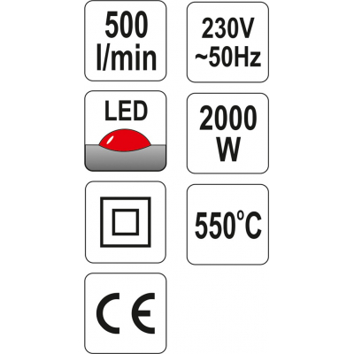 Opalarka 2000W 70~550°C + akcesoria wskaźnikowe YT-82292