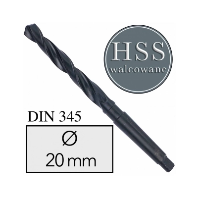 Wiertło NWKc d=20mm HSS DIN 345 z chwytem stożkowym Morse'a WALCOWANE