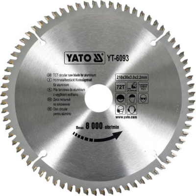 Tarcza do aluminium 210x30x3,0/2,2mm Z=72 YT-6093 Yato