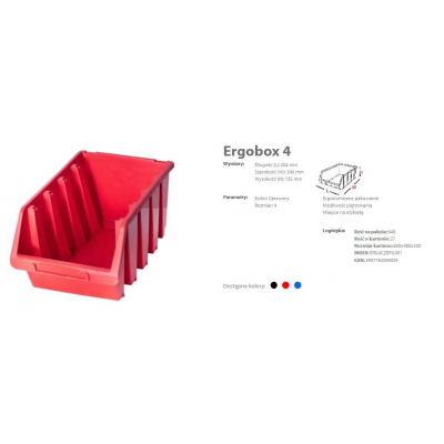 Pojemnik warsztatowy 204x340x155mm ERGOBOX 4 czerwony